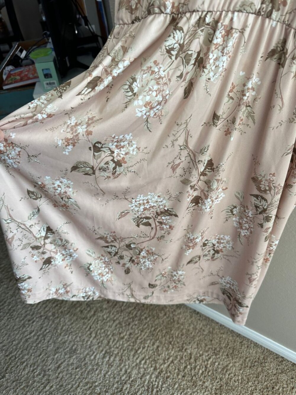 Haband Womens Floral Midi Dress With Collar Short Sleeve Beige Pink Floral Print - Picture 4 of 11
